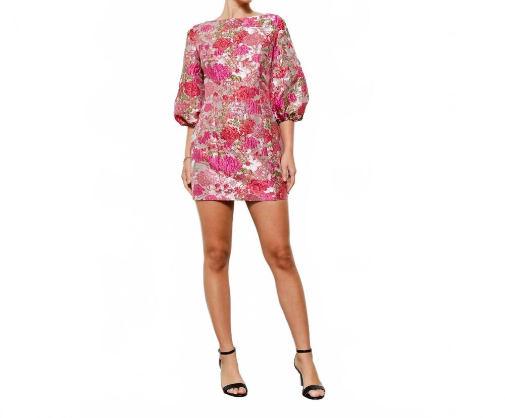 NEW INA FASHION jacquard puff mini dress in pink